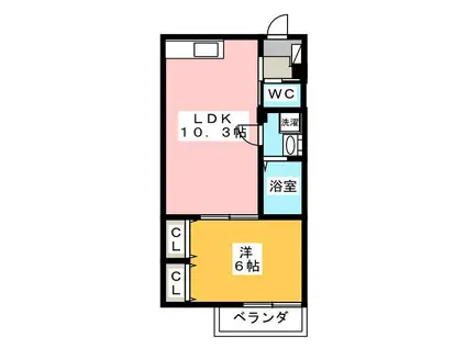 ヴィラ デ ソール(1LDK/2階)の間取り写真