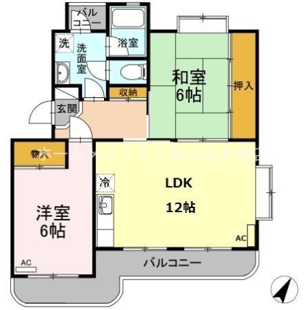 サンハイツ中浜(2LDK/3階)の間取り写真