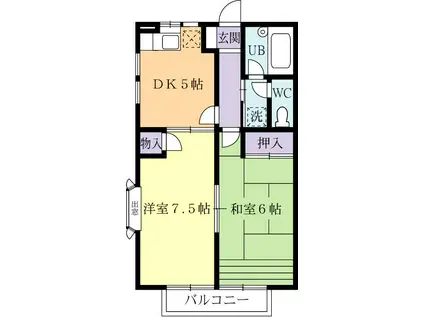 ハウスパルA(2DK/1階)の間取り写真