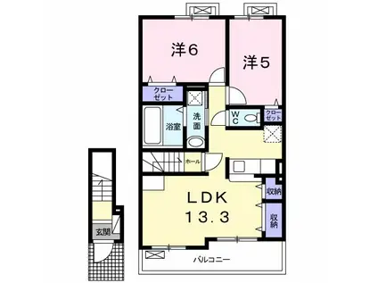 レインボーキャッスルA(2LDK/2階)の間取り写真