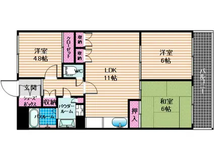 ヴェルドミール井尻(3LDK/1階)の間取り写真