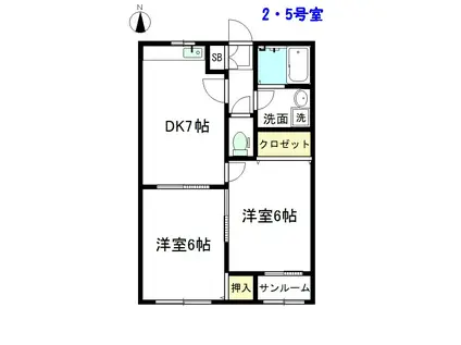 ティエラI(2DK/1階)の間取り写真