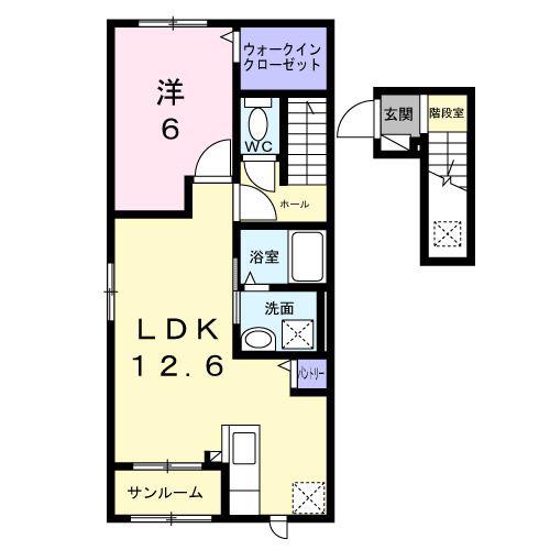 ヴァーチュ葵(1LDK/2階)の間取り写真