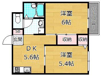 セレコート枚方II(2DK/2階)の間取り写真