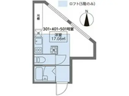 WITH SPACE多摩川(ワンルーム/4階)の間取り写真