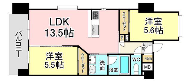 ウイングス西本町(2LDK/7階)の間取り写真