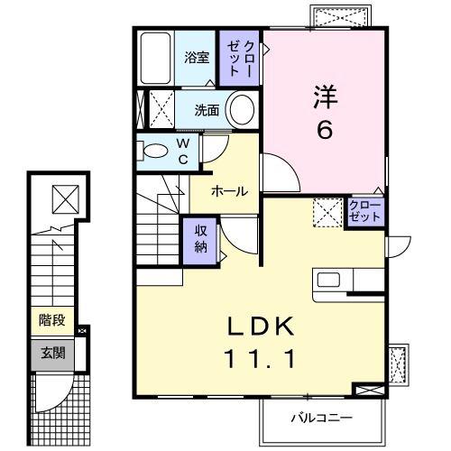 サニースクエアII(1LDK/2階)の間取り写真