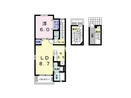 BRUNOIV(1LDK/3階)の間取り写真