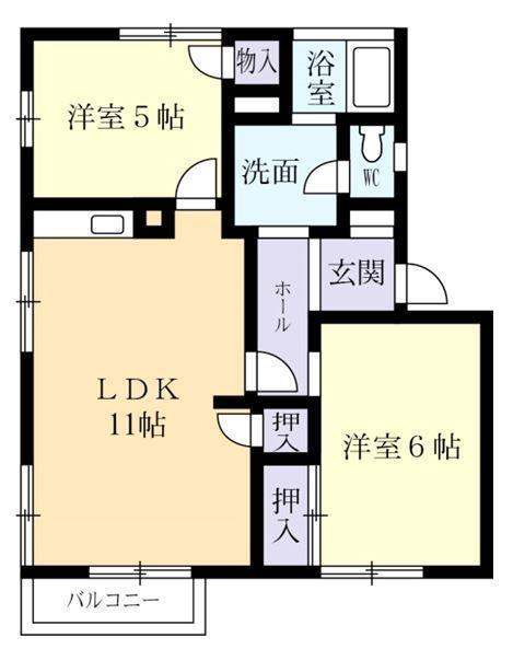 ファンタブル二の宮H(2LDK/2階)の間取り写真