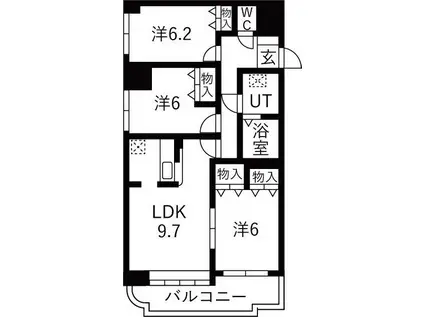 ヴォーネン元町ノース(3LDK/9階)の間取り写真
