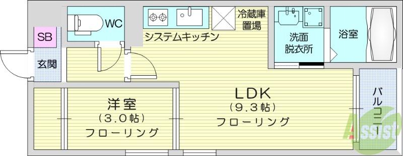 REキャスバルクォーレ東照宮(1LDK/1階)の間取り写真
