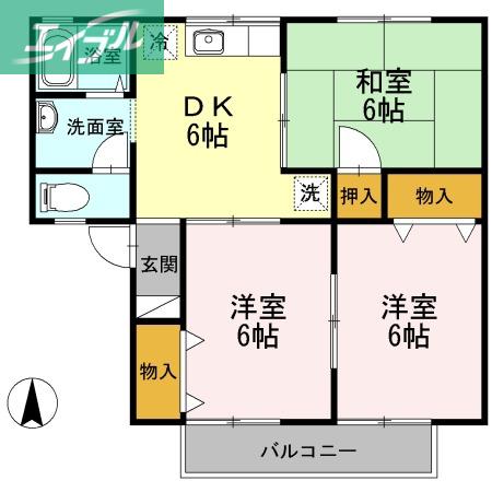 セジュール花尻 A棟(3DK/2階)の間取り写真