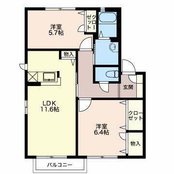 フレシール(2LDK/2階)の間取り写真