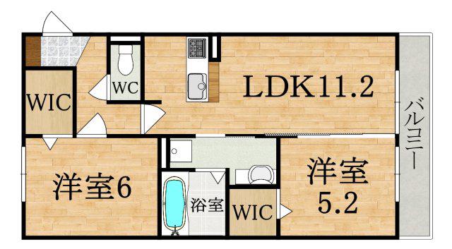 ラフィーネ大和八木 W棟(2LDK/2階)の間取り写真
