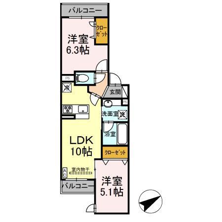 ディー ブレス宿河原(2LDK/3階)の間取り写真