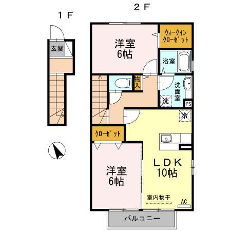 D‐ROOMかりゆし(2LDK/2階)の間取り写真