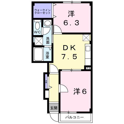 サンライズK3A(2DK/1階)の間取り写真