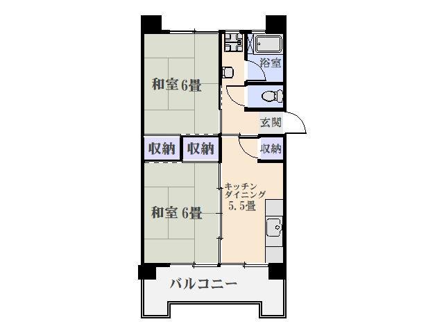 鴨池2丁目団地1号棟(2DK/1階)の間取り写真