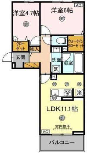 シャンティ(2LDK/2階)の間取り写真