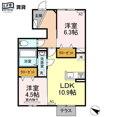 D-ROOMうみ(2LDK/1階)の間取り写真