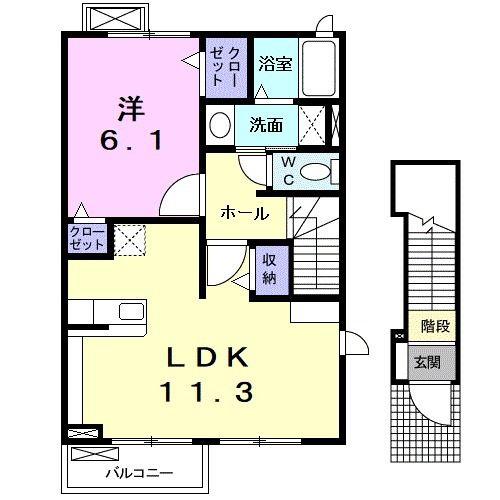 アルカティア フジ(1LDK/2階)の間取り写真