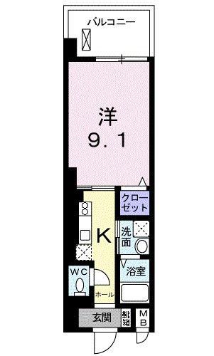 イーリス ニシオオジマ(1K/4階)の間取り写真