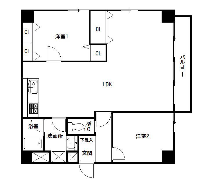 ディーフラット大濠2(2LDK/4階)の間取り写真