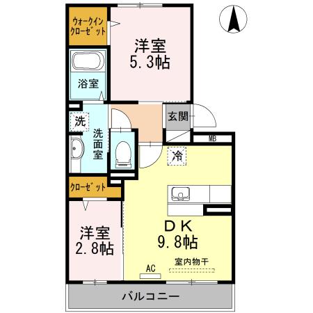パレスプリメーロ(2DK/2階)の間取り写真