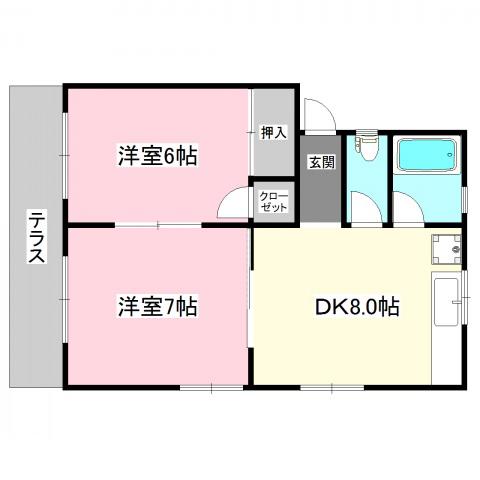 プラムハイツ(2DK/1階)の間取り写真
