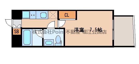 N°77NANBA(1K/15階)の間取り写真