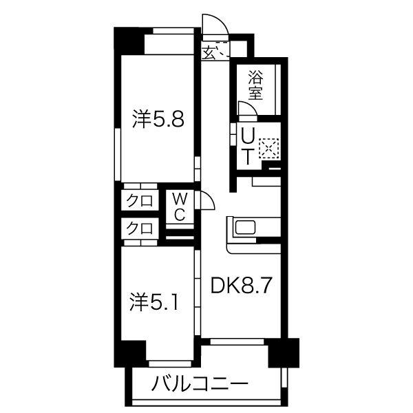 ヒルクレスト塩原(2DK/3階)の間取り写真