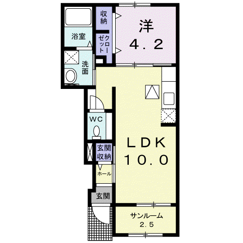 グランデ アクア ヴィラA(1LDK/1階)の間取り写真