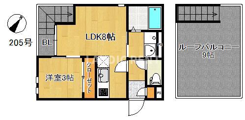 GRANDTIC 住吉 II(1LDK/2階)の間取り写真