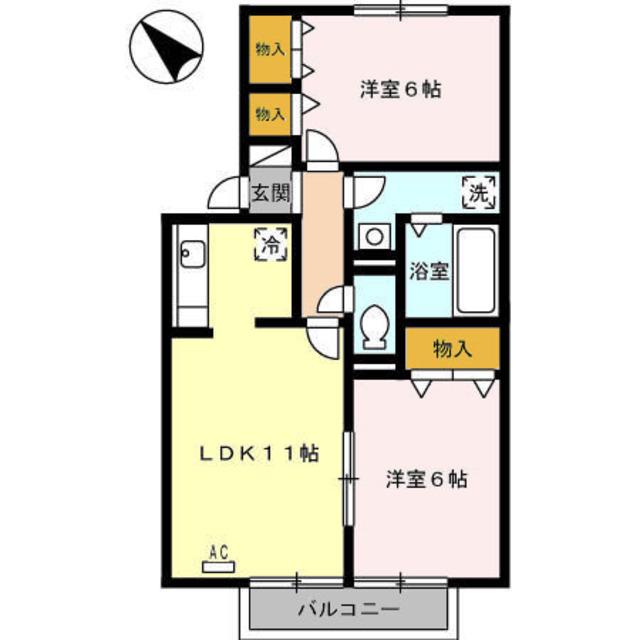 エクレール(2LDK/2階)の間取り写真