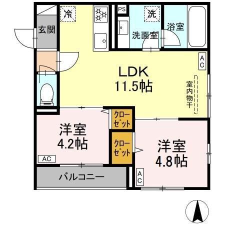 セレスティア南花畑V(2LDK/3階)の間取り写真