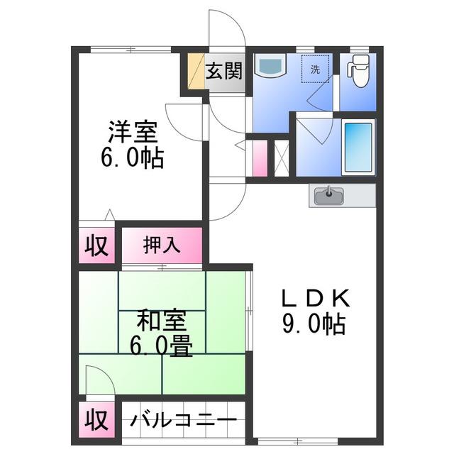 コモドありえI(2LDK/2階)の間取り写真