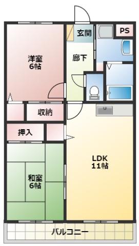 ボヌール上西III(2LDK/3階)の間取り写真