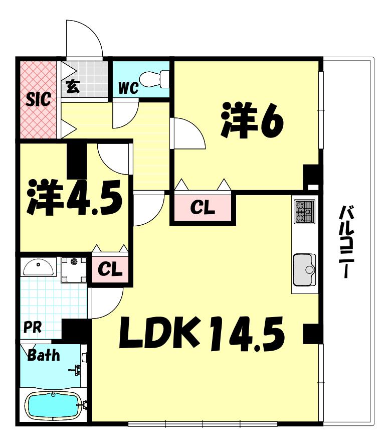ソレイユ北野(2LDK/2階)の間取り写真