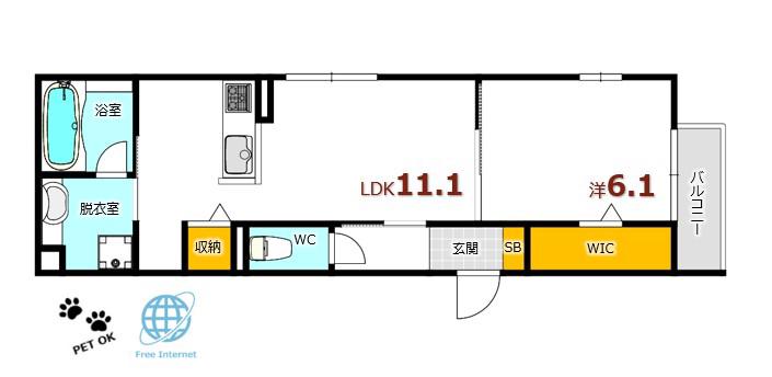 D-ROOMコサコ(1LDK/3階)の間取り写真