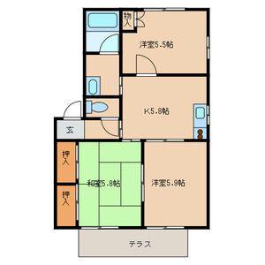 ビバリーK&A(2LDK/1階)の間取り写真