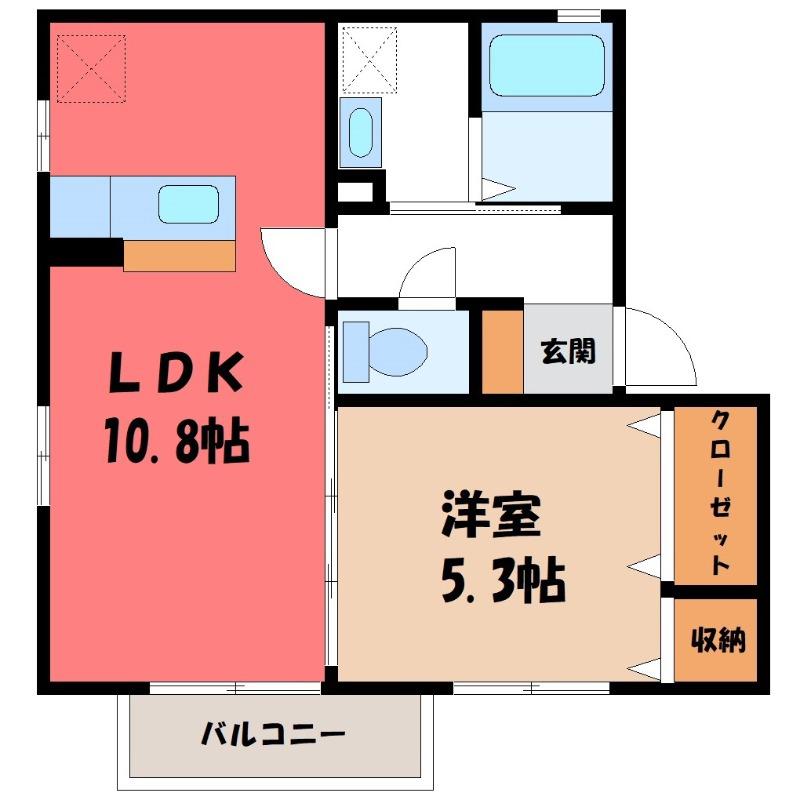 グランメール桜町D(1LDK/2階)の間取り写真