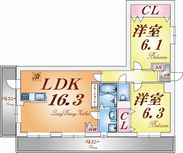 ワコーレヴィアーノ須磨天神町(2LDK/2階)の間取り写真