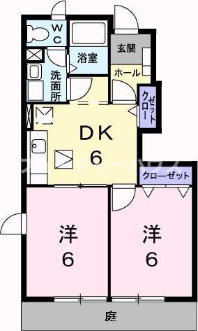 K-13B(2DK/1階)の間取り写真