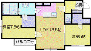 カレラ新さっぽろ(2LDK/4階)の間取り写真