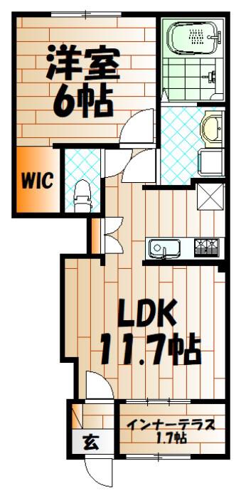 春の町アパート(1LDK/1階)の間取り写真