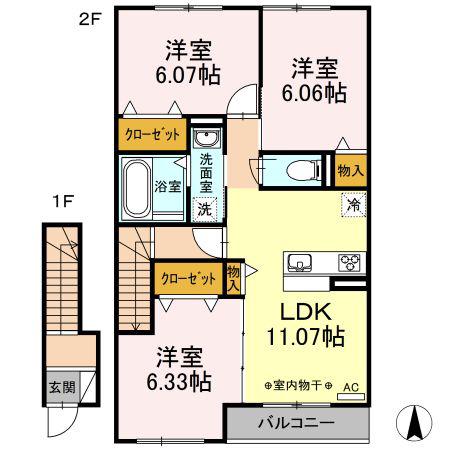 マリアライト(3LDK/2階)の間取り写真