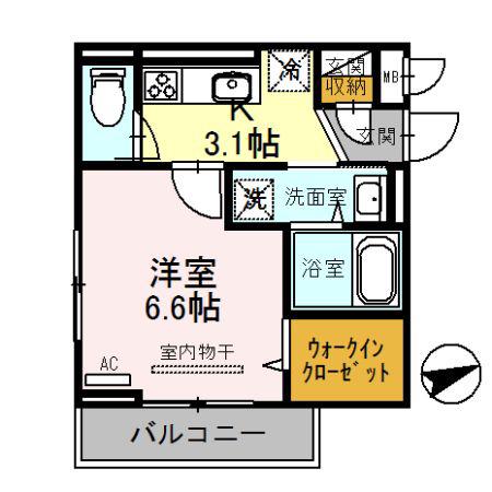R-001(1K/2階)の間取り写真