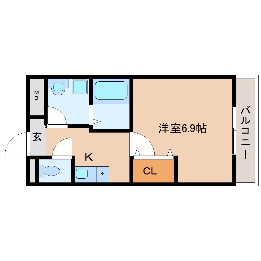 HARU川原城(1K/2階)の間取り写真