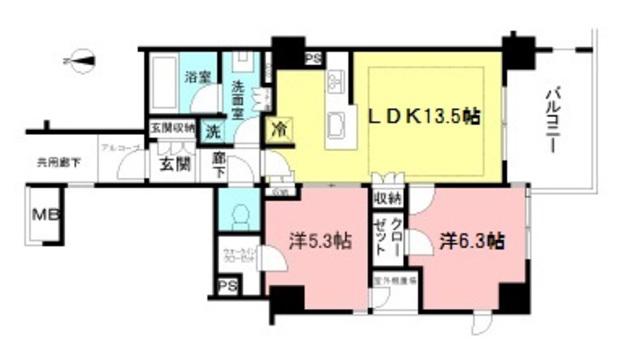 アトラス調布杜の棟(2LDK/1階)の間取り写真