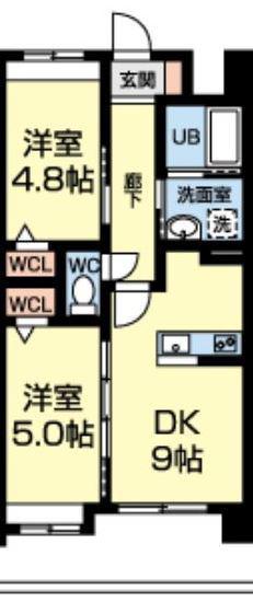 ランドマーク大津(2DK/6階)の間取り写真